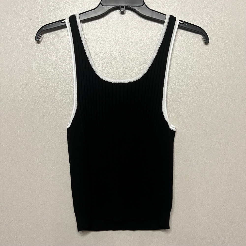 Free People Ribbed Tie Front Tank Top Black White Trim Boho Chic Women Medium - Picture 5 of 7